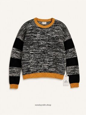 Brixton Black Marled Crewneck Sweater with Mustard Trim | Size M